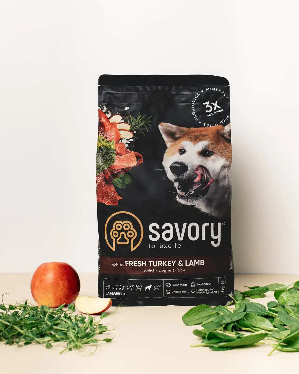 Savory корм холістік для собак великих порід 3 кг (індичка і ягня)2