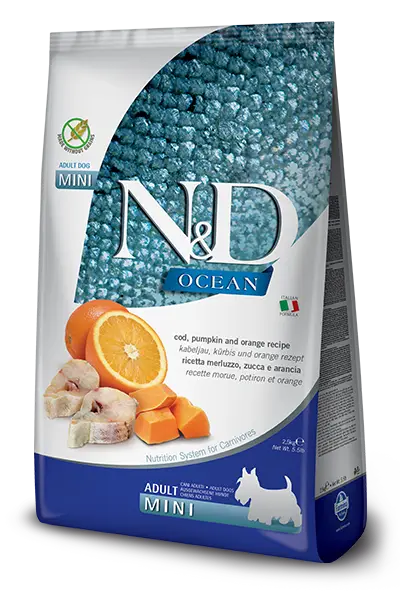 Farmina N&D Ocean Adult Mini Cod Pumpkin корм для собак дрібних порід з тріскою та гарбузом 2,5 кг1