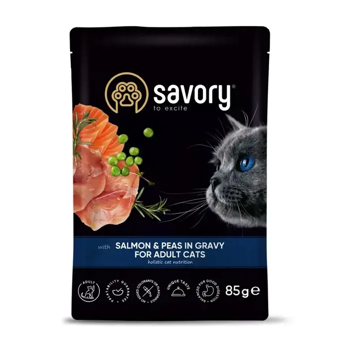 Savory вологий корм для кішок 85 г*22шт (лосось і горошок)1