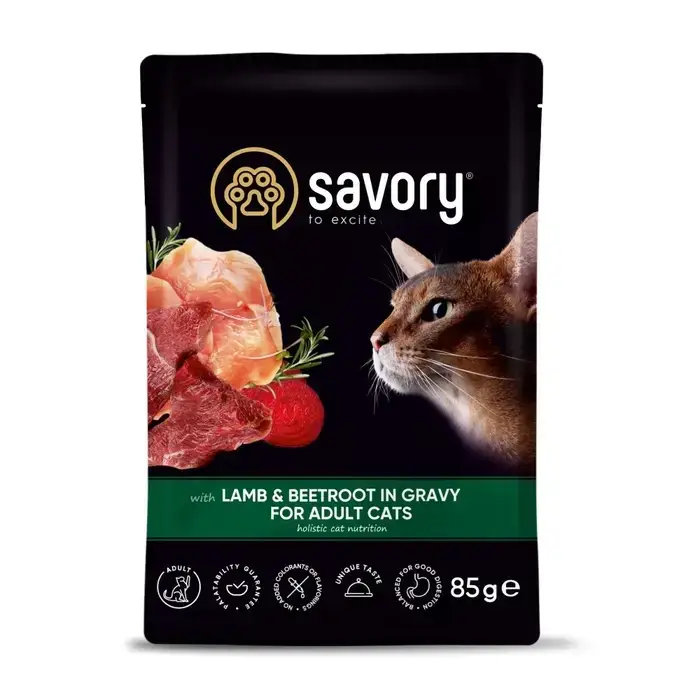 Savory вологий корм для кішок 85 г*22шт ( ягня та буряк)1