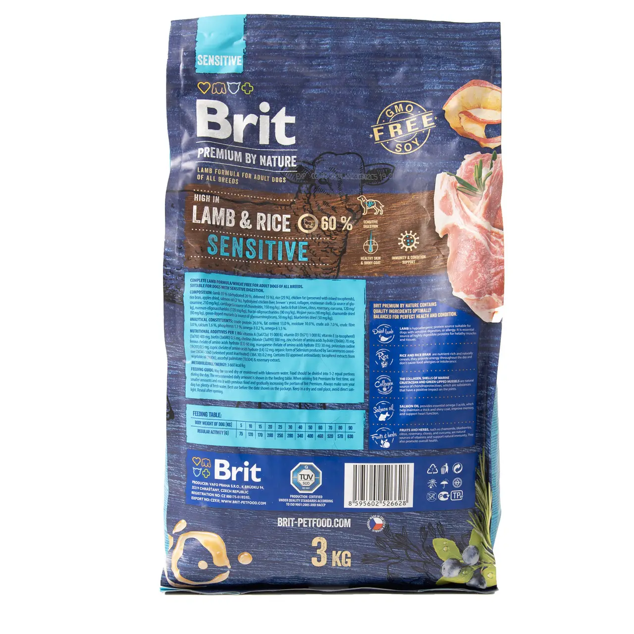Brit Premium Lamb and Rise 3 кг-корм для дорослих собак з ягням4