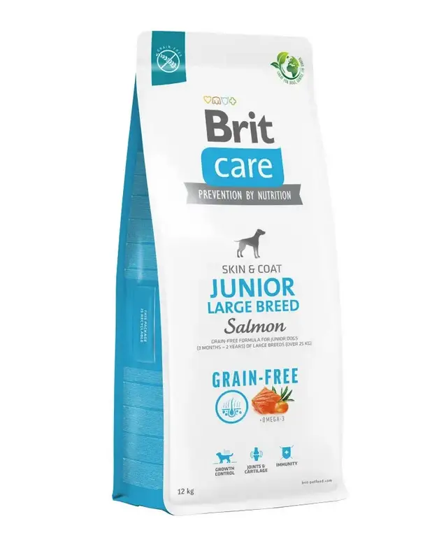 Brit Care Junior Large Breed Salmon 12кг корм з лососем для молодих собак великих порід (термін)1