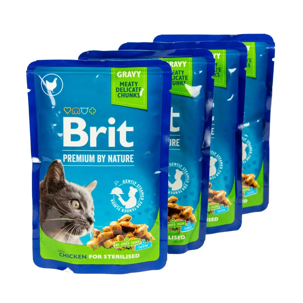 Brit Premium Cat pouch 100г *4шт паучи для стерилизованных кошек (кусочки курицы)3
