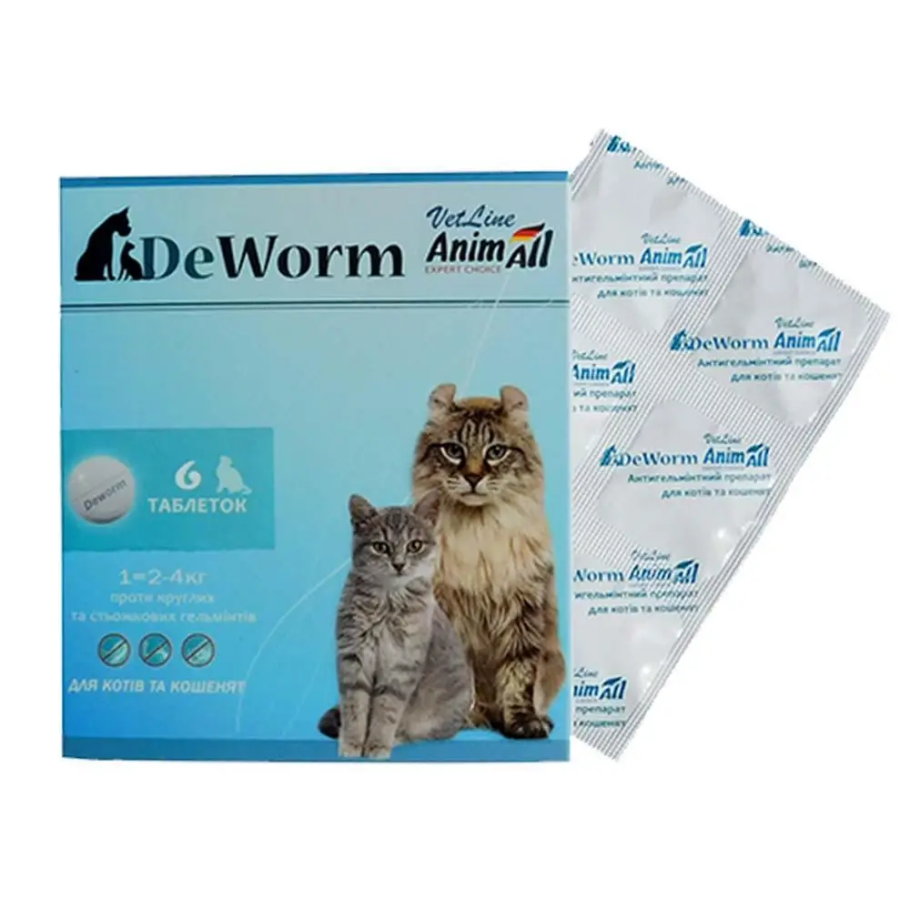 AnimAll VetLine DeWorm антигельмінтний препарат для кішок і кошенят 6 таб1