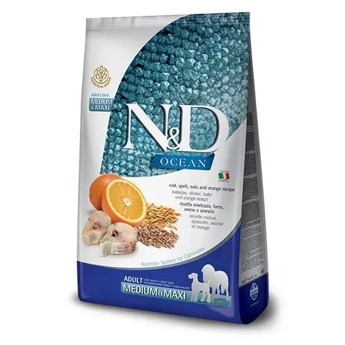 Farmina N&D Ocean Ancestral низькозерновий корм для собак середніх і великих порід 12кг (тріска і апельсин)1