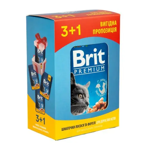 Brit Premium Cat pouch набір паучів 4х100г (лосось і форель)1