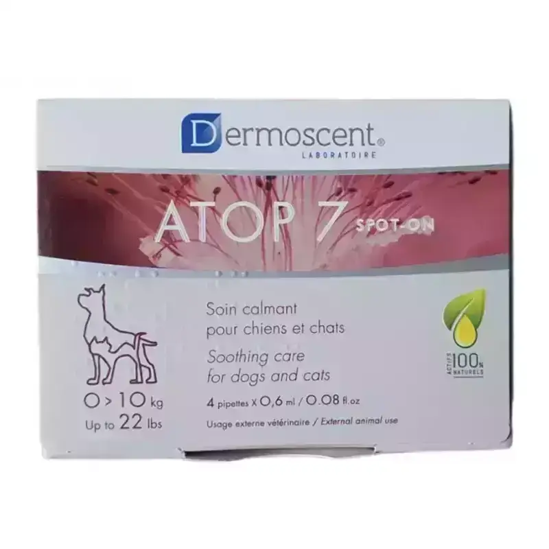 Dermoscent ATOP 7 краплі на холку при дерматитах і роздратованій шкірі у котів і собак до 10кг (4 пипетки)1