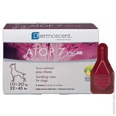 Dermoscent ATOP 7 spot-on краплі на холку при дерматитах і роздратованій шкірі у собак 10-20 кг (4 піпетки)1