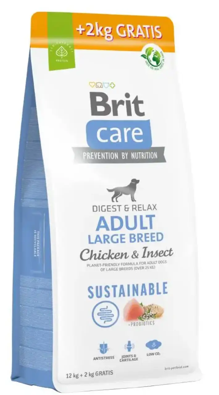 Brit Care Dog Sustainable Adult Large Breed 12кг+2кг для собак крупных пород (курица и насекомые)1