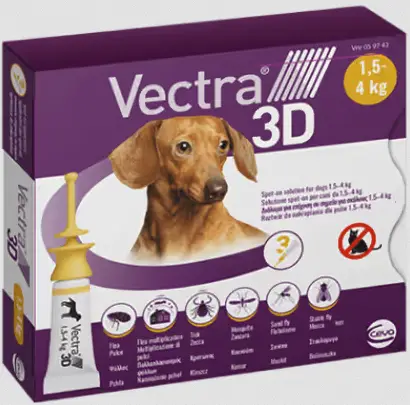 Вектра 3D (Vectra 3D) -каплі інсектоакарицидні для собак вагою 1,5-4 кг (1піпетка)1