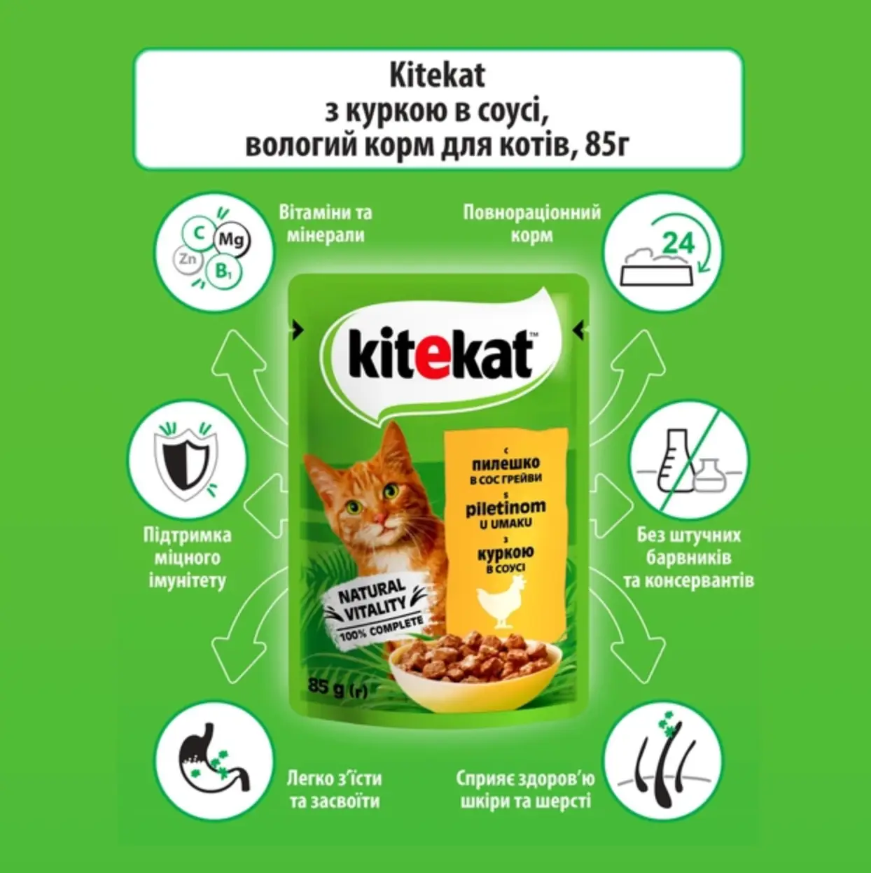 Kitekat паучі для котів 85г*28шт (курка у соусі)2