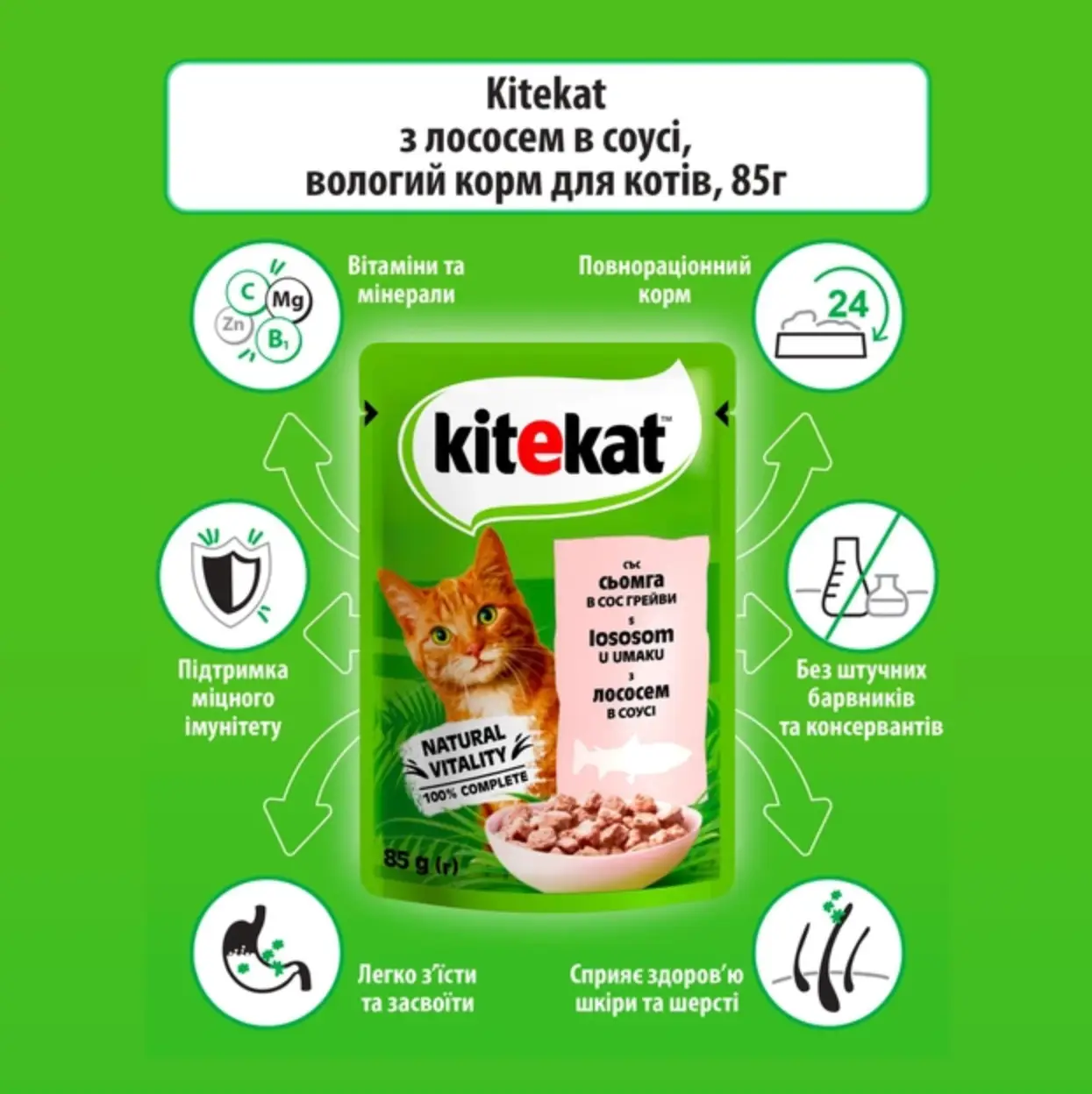 Kitekat паучі для кішок 85г*28шт (лосось у соусі)2