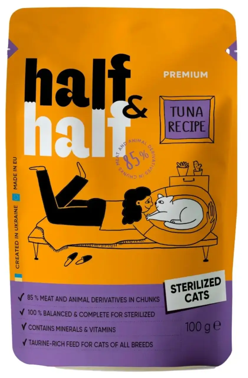 Half&Half Sterilized pouch 100 г *22 шт для стерилизованных кошек (тунец)1