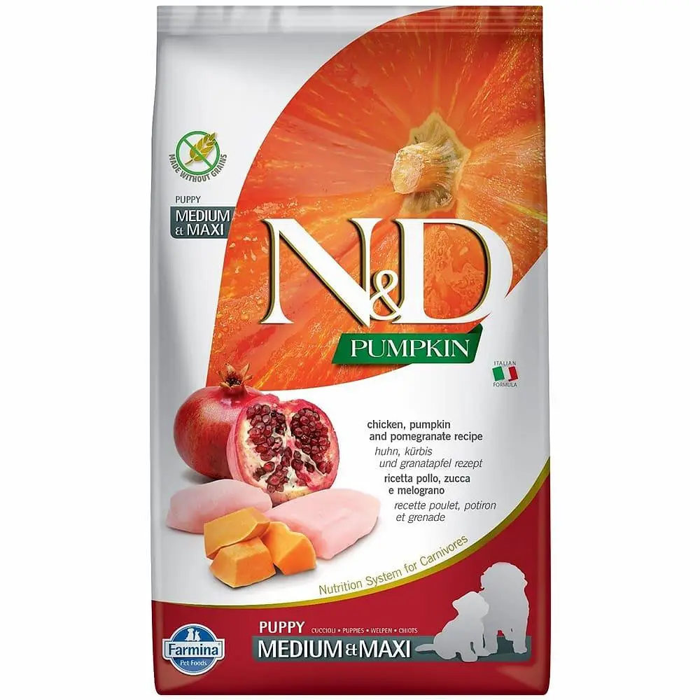 Farmina N&D Pumpkin Puppy беззерновий корм для цуценят середніх і великих порід 2,5 кг (курка з гарбузом і гранатом)1