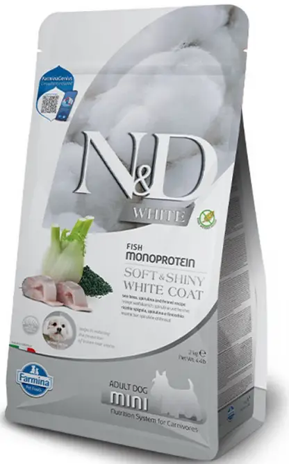 Farmina N&D White Adult Mini беззерновий корм для собак дрібних порід із білою шерстю 2 кг (сібас)1