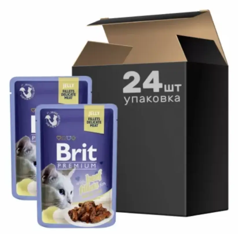 Brit Premium 85г * 24шт паучи для кошек (говядина в желе)1