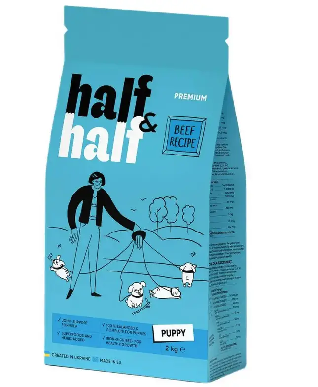 Half&Half Puppy корм з яловичиною для цуценят 2 кг1