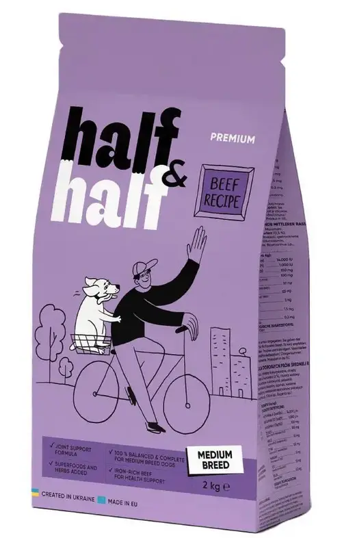 Half&Half Medium Breed корм для собак середніх порід з яловичиною 2 кг1
