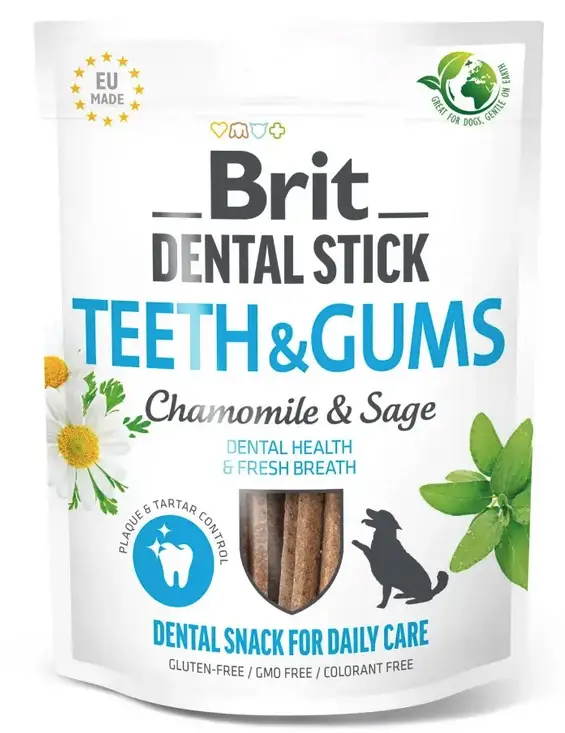 Brit Dental Stick Teeth & Gums ласощі для собак 251 г (ромашка і шавлія)1