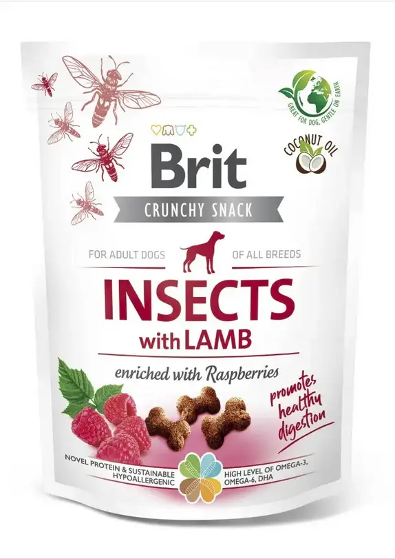 Brit Care Dog Crunchy Cracker ласощі для собак 200 г (комахи, ягня і малина)1