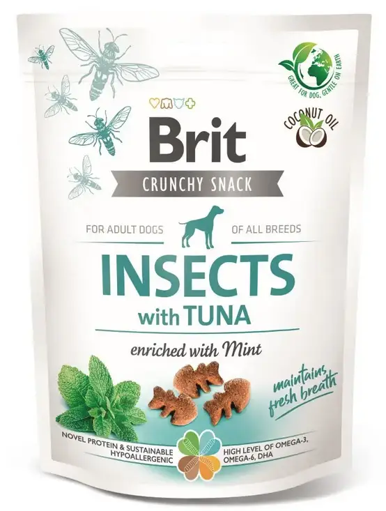 Brit Care Dog Crunchy Cracker ласощі для собак 200 г (комахи, тунець, м'ята)1