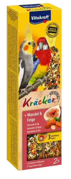 Лакомство для средних попугаев Vitakraft «Kracker Original + Almonds & Fig» 180 г / 2 шт. (миндаль и рис)1