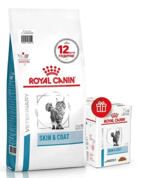 Royal Canin Skin & Coat Cat 3,5 кг +12 паучей дієта для котів у разі випадання шерсті1