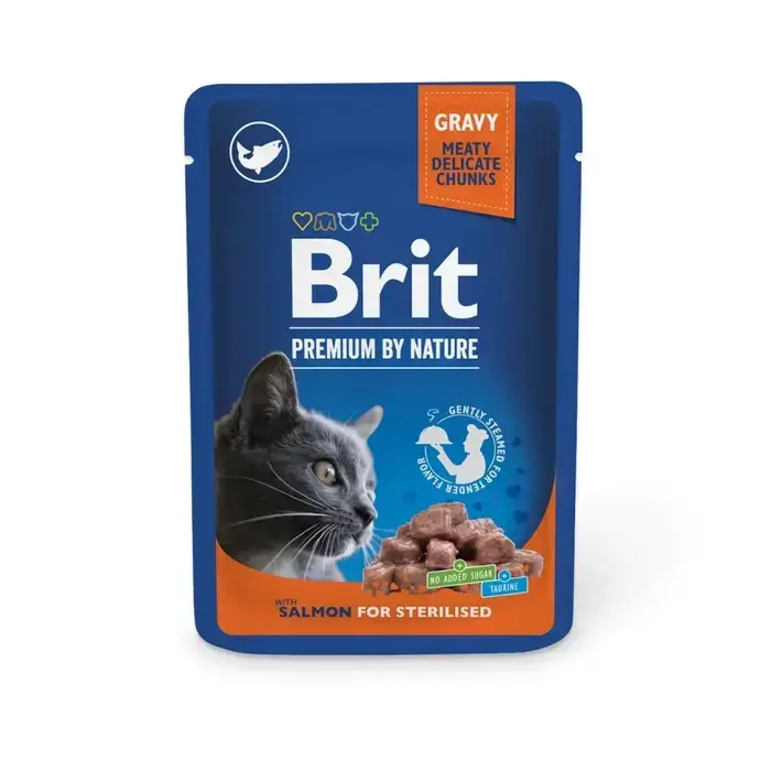 Brit Premium Cat pouch 100г *24шт паучи для стерилизованных кошек (лосось в соусе)1