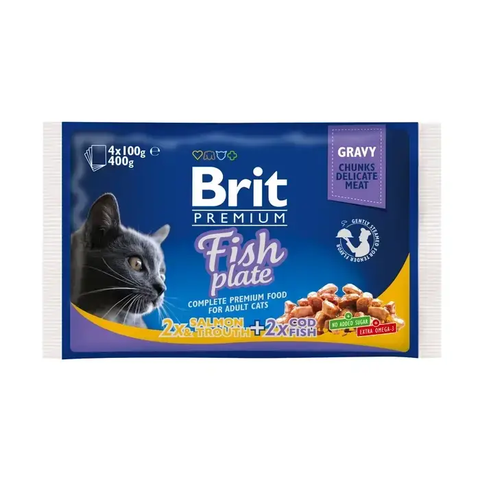 Brit Premium Cat pouch 100г * 4шт - рибна тарілка паучі в соусі 4 смаки для кішок1