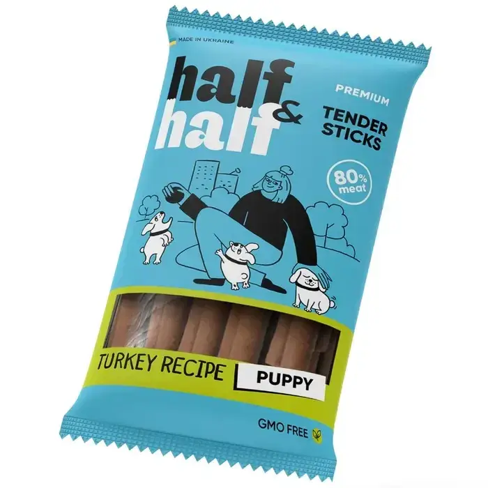 Ласощі для цуценят Half&Half Tender Sticks Puppy 100 г - індичка1
