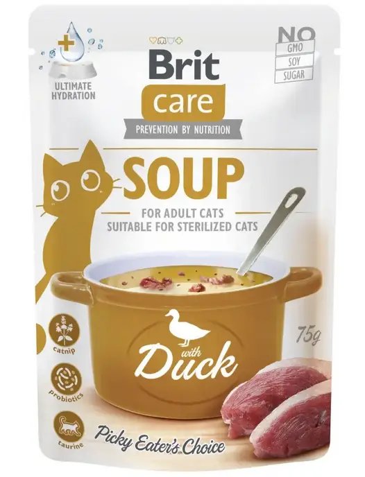 Brit Care Soup pouch паучі для котів 75гх15шт (качка)1