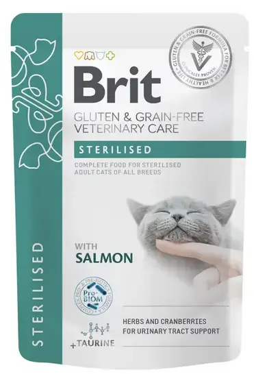 Brit GF VetDiet Care Sterilised паучі для кастрованих котів 85гх12шт (лосось)1