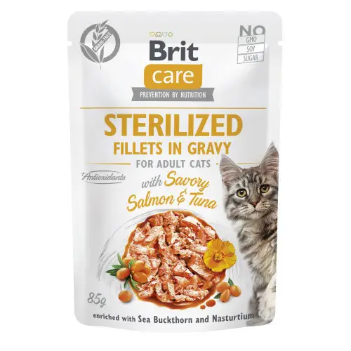 Brit Care Cat pouch 85g*12шт пауч для стерилізованих котів (філе в соусі з лососем і тунцем)1