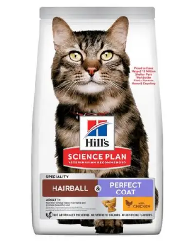 Hill's Science Plan Hairball & Perfect Coat корм для виведення шерсті та здоров'я шкіри у котів 1,5кг1