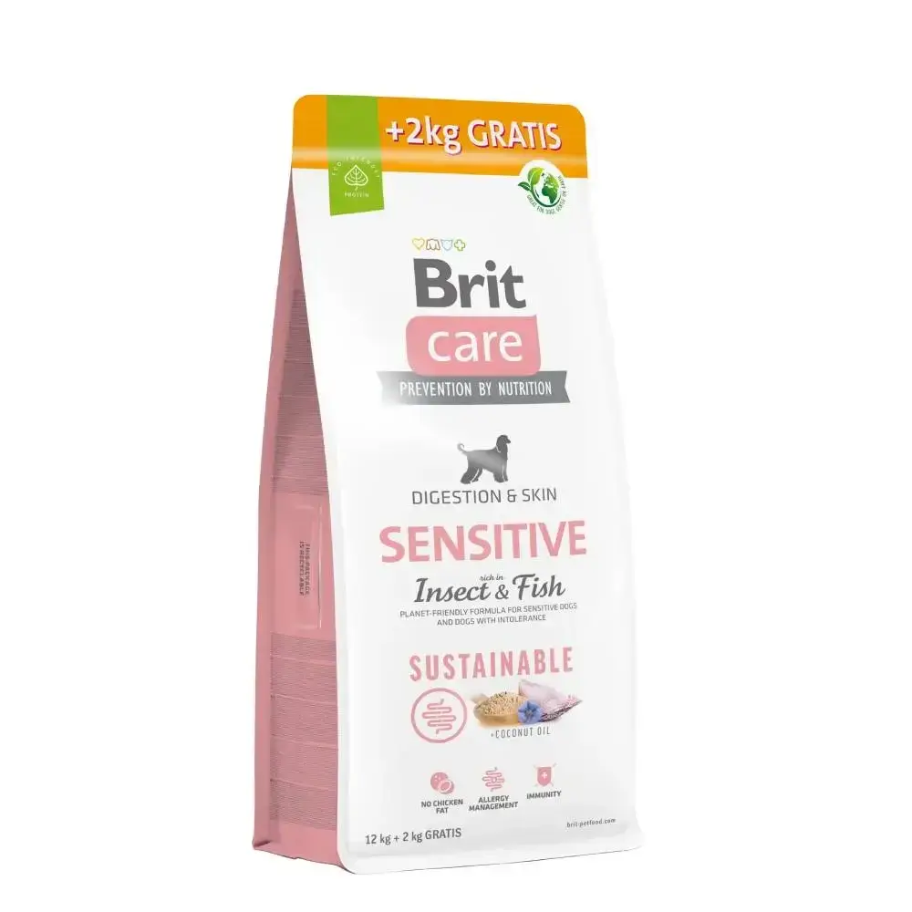 Brit Care Dog Sustainable Sensitive 12 кг + 2 кг для собак (риба та комахи)1