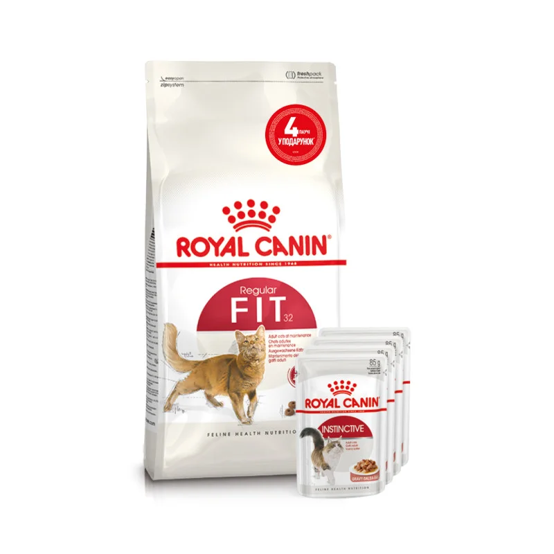 Royal Canin Fit 2кг збалансований корм для кішок (+4 пауча)...