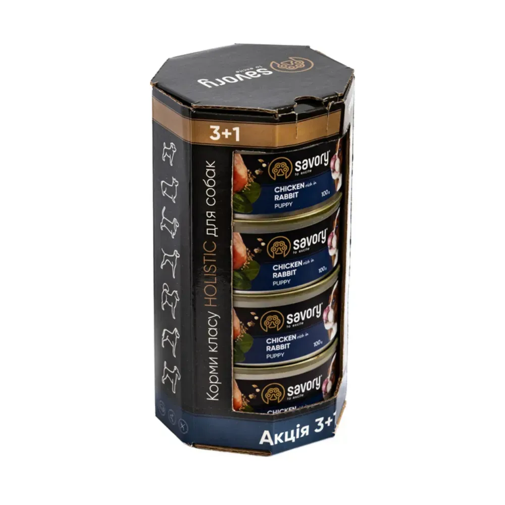 Savory вологий корм для цуценят 100г*4шт (курка та кролик)...