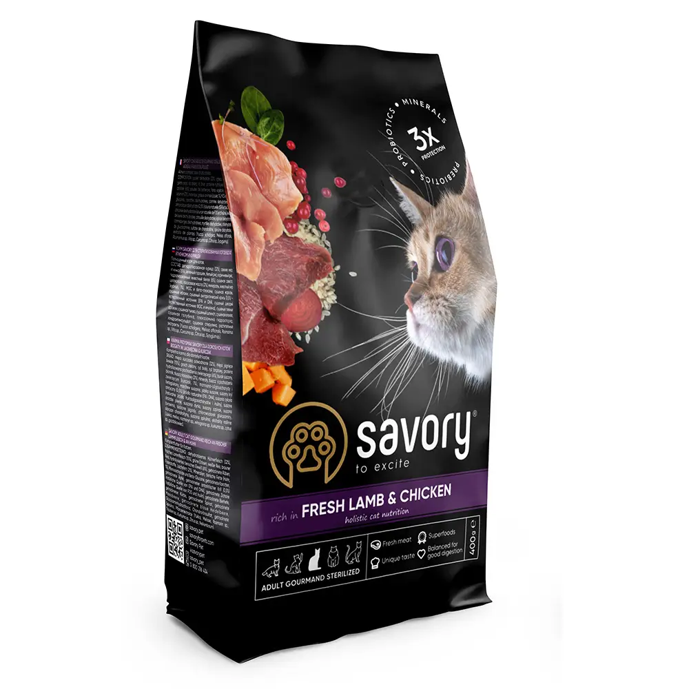Savory корм холистик для стерилізованих котів 0,4кг (ягня і курка)1